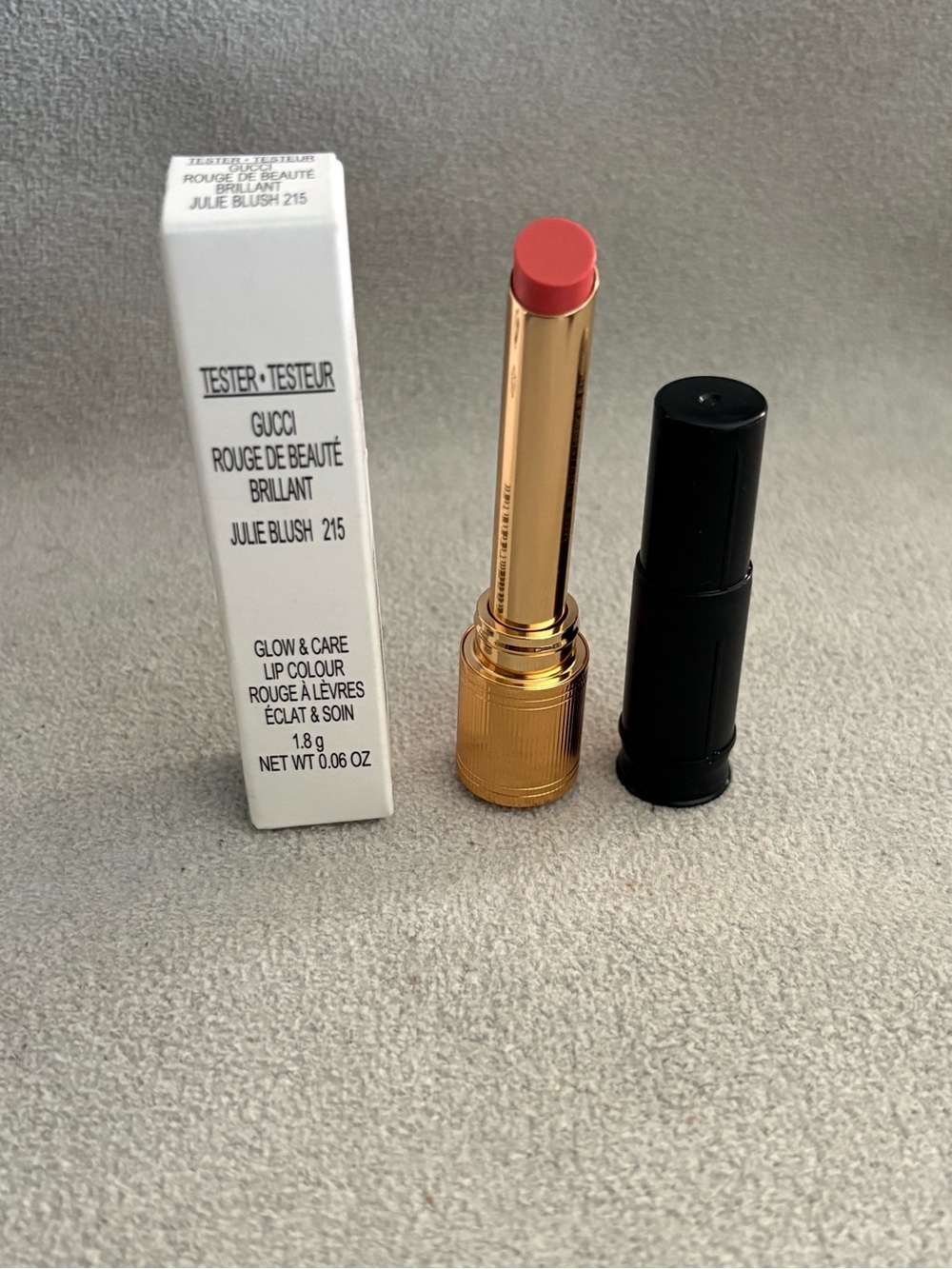 Gucci Rouge de Beauté Brillant Glow & Care Lip Colour Julie Blush 215 Brand New!